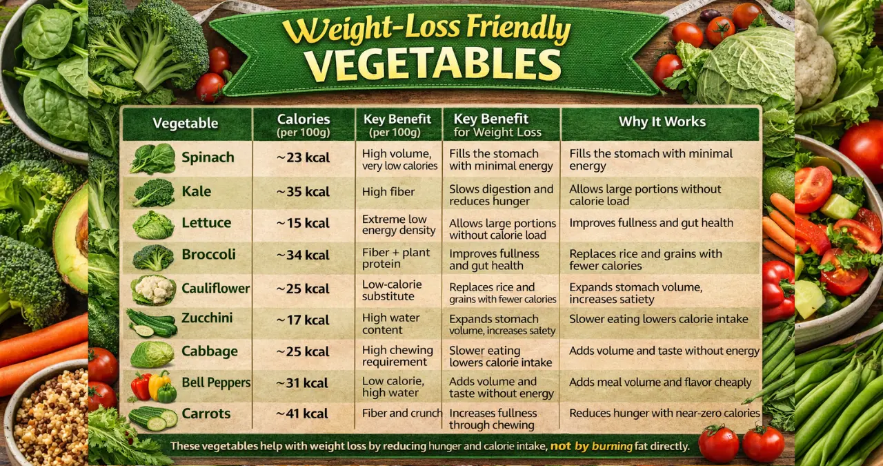Weight-loss friendly vegetables infographic