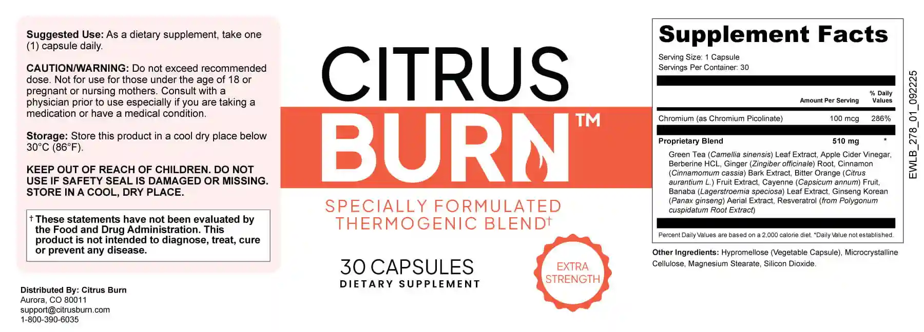Citrus Burn Ingredients Label