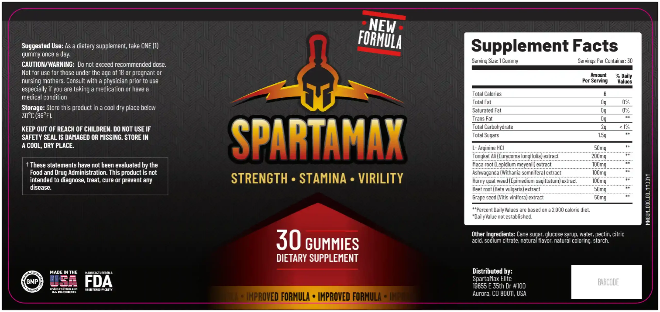 spartamax Ingredients Lable