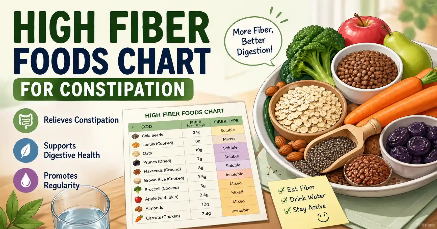 High Fiber Foods Chart For Constipation Printable PDF 
