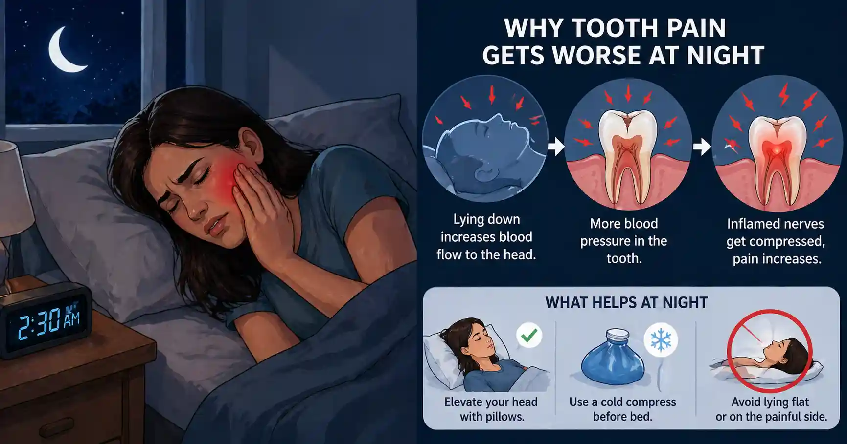 Why does tooth pain get worse at night