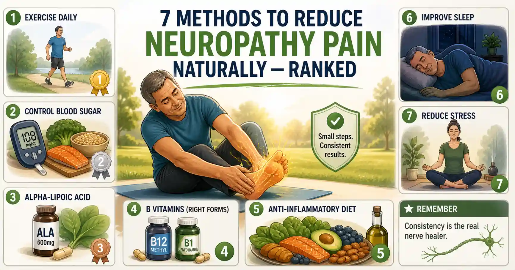 7 natural remedies methods to ease neuropathy pain.
