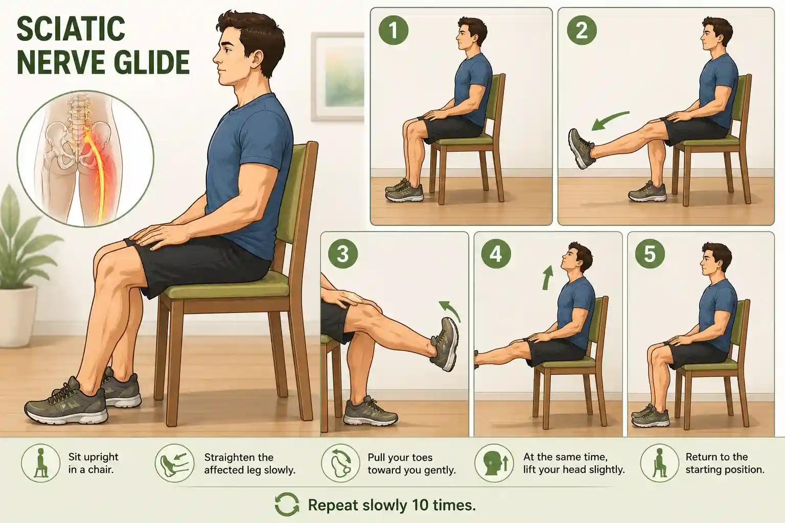 5 Best Exercises for Sciatic Nerve Pain Relief At Home. 14 Sciatic nerve glide exercise tutorial