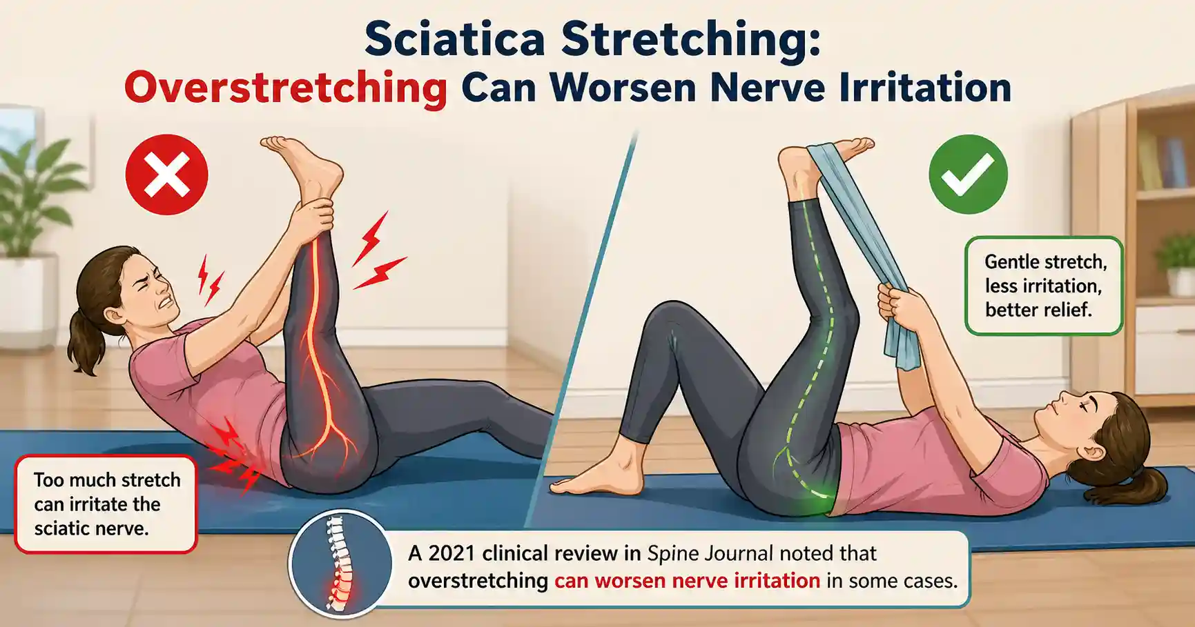Sciatica stretching avoid overstretching, stretch safely