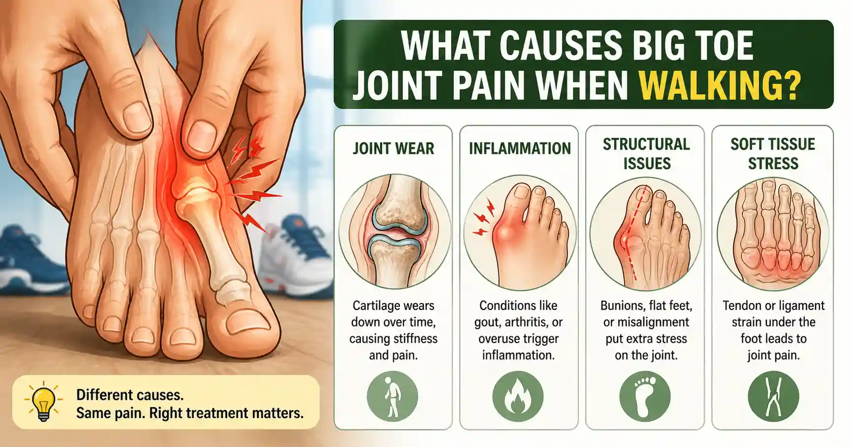 What causes big toe joint pain when walking