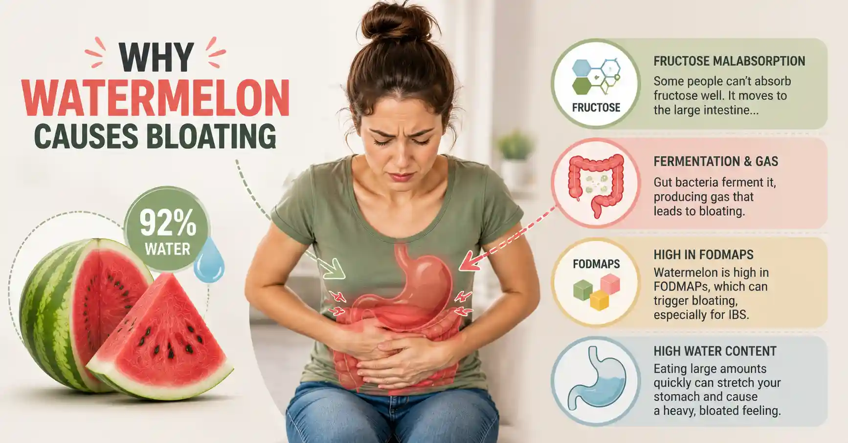 Does Watermelon Cause Bloating? (Gas, Stomach Pain, & More) 1 Why watermelon causes bloating