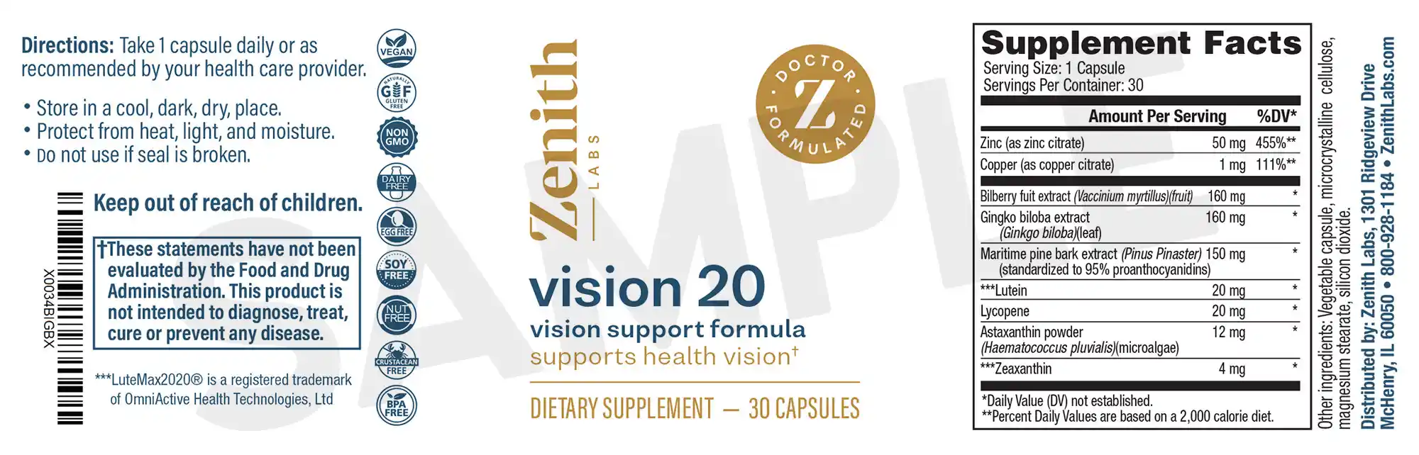Vision 20 Ingredient Label