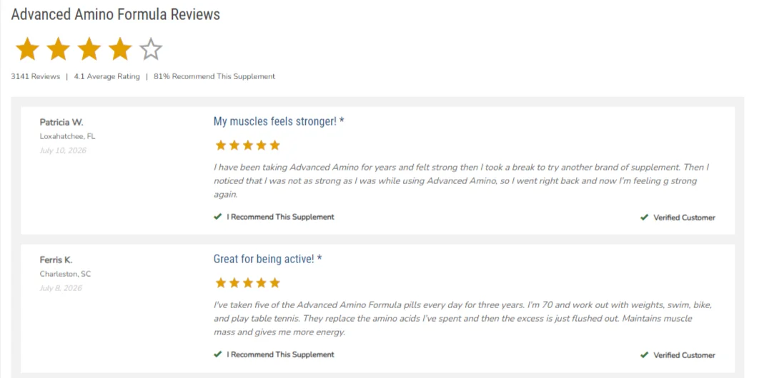Advanced Amino Formula customer reviews and ratings