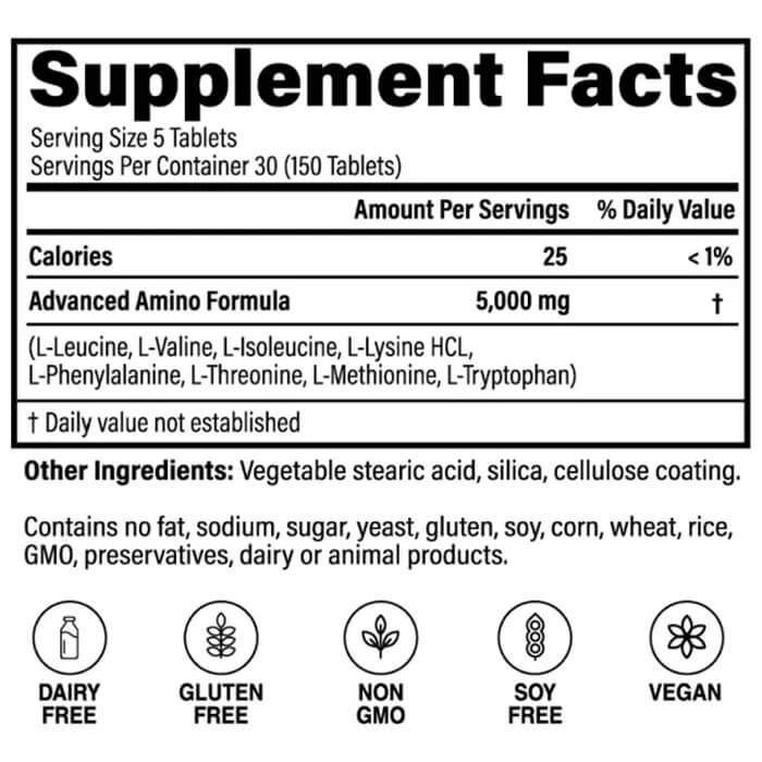 Advanced Amino Formula supplement facts and ingredient label