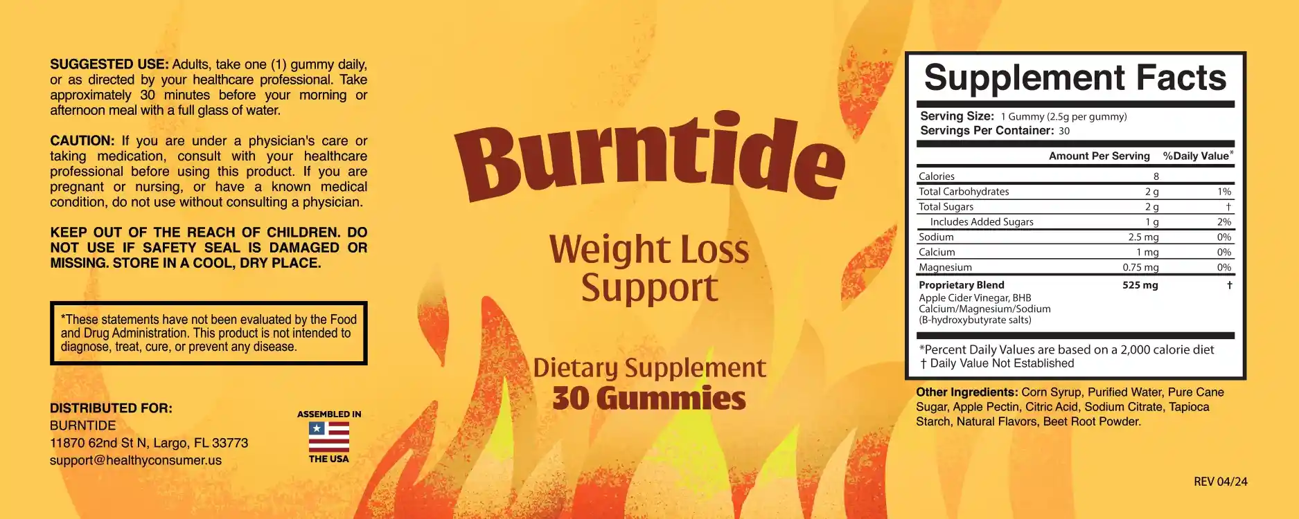 BurnTide Ingredients Label