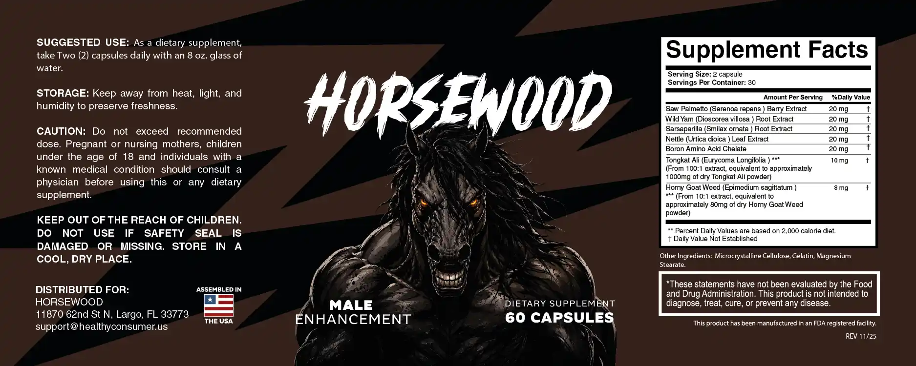 Horsewood Reviews: Does The Men's Vitality Supplement Work? 16 Horsewood Ingredient Label
