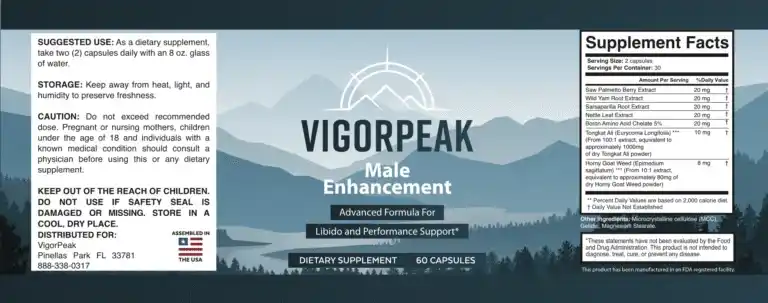 Vigor Peak Ingredient Label