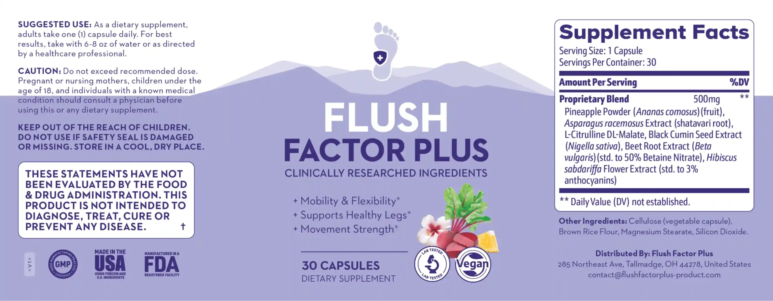 Flush Factor Plus Ingredient Label