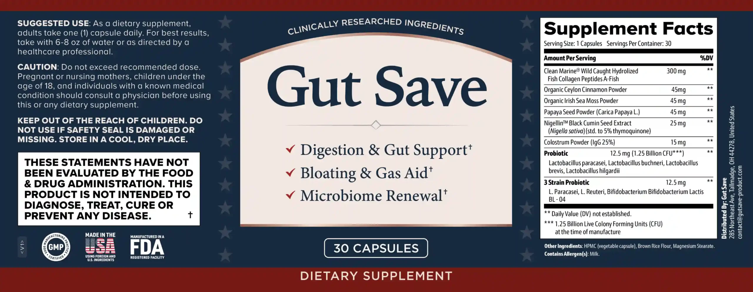 Gut Save Ingredient Label